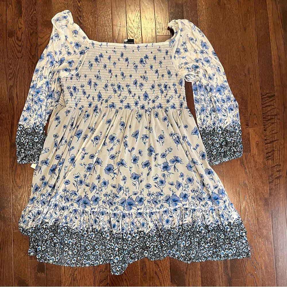 Maison Tara Cream and Blue Floral Midi Dress - Picture 11 of 16